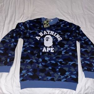Bape Blue Camo Crewneck Sweater Hoodie Size XXL
